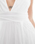 Vila Bridal tulle plunge maxi dress with tiered skirt in white