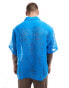 ASOS DESIGN oversized deep revere wavy burnout shirt in bright blue Синий, L - Chest 42 - фото #4