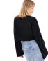 Monki long relaxed crop top in black