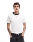 Фото #1 товара ASOS DESIGN standard fit ribbed t-shirt with contrast neck in white