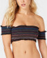Bar Iii 260388 Women's Smocked Bandeau Bikini Top Swimwear Black Size Medium