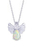 Фото #1 товара Macy's simulated Opal & Cubic Zirconia Angel Wing 18" Pendant Necklace in Sterling Silver