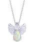 Simulated Opal & Cubic Zirconia Angel Wing 18" Pendant Necklace in Sterling Silver