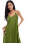 ASOS DESIGN scooped out halter pleated maxi dress in olive