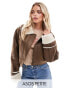 Фото #1 товара ASOS DESIGN Petite top collar shearling jacket in hazelnut