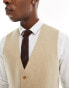 ASOS DESIGN wedding slim wool mix suit waistcoat in beige basketweave texture Бежевый, Chest 36 Regular - фото #3