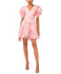Women's Printed V-Neck Tiered Bubble Puff Sleeve Mini Dress