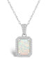 ფოტო #1 პროდუქტის Lab Grown Opal (3/4 ct. t.w.) and Lab Grown Sapphire (1/5 ct. t.w.) Halo Pendant Necklace in 10K White Gold