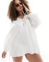 Esmee Plus oversized tie detail smock beach mini dress in white