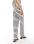 JDY ribbed wide leg trouser co-ord in stripe Черный, 3XL - фото #3