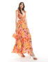 Forever New cut out plisse maxi dress in ornage and pink floral