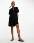 Фото #3 товара ASOS DESIGN short sleeve pleat swing mini dress in black