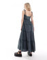 COLLUSION double cloth shirred tiered cami maxi sun dress in washed black