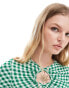 Фото #2 товара Neon Rose slinky gingham long sleeve keyhole top in green