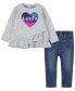 Фото #1 товара Baby Girls Ruffle T-shirt and Denim Pants, 2 Piece Set