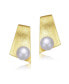 Фото #3 товара Sterling Silver 14k Gold Plated with Genuine Freshwater Round Pearl Unique Earrings