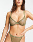 Calvin Klein CK One logo lace sheer unlined demi bra in khaki