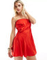 Фото #2 товара ASOS DESIGN Petite bandeau asymmetric bias satin mini dress in red