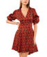 Women's Printed V-Neck Tiered Bubble Puff Sleeve Mini Dress