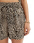 JDY pull on textured short co-ord in black & beige print