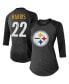 ფოტო #2 პროდუქტის Women's Threads Najee Harris Black Pittsburgh Steelers Player Name and Number Raglan Tri-Blend 3/4-Sleeve T-shirt