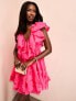 ASOS LUXE 3D floral organza ruffle skater mini dress in hot pink 34 - фото #1