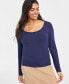 Фото #1 товара Women's Scoop-Neck Ribbed Long-Sleeve Top, Created for Macy's