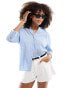 New Look long sleeve linen look shirt in blue