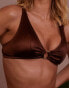 Wolf & Whistle X Emily Hughes Fuller Bust high apex ring front bikini top in high shine brown