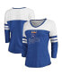 ფოტო #1 პროდუქტის Women's Heathered Royal and White Kansas City Royals Two-Toned Distressed Cooperstown Collection Tri-Blend 3/4-Sleeve V-Neck T-shirt