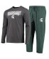 ფოტო #1 პროდუქტის Men's Green, Heathered Charcoal Distressed Michigan State Spartans Meter Long Sleeve T-shirt and Pants Sleep Set