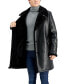 Men's Long Pleather Double Breasted Coat with Faux Shearling Cuff and Collar