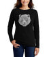 Women's Long Sleeve Word Art Bear Face T-shirt