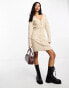 Фото #6 товара Morgan long sleeve wool mix jumper dress with button detail in beige