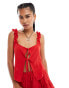 Фото #4 товара Reclaimed Vintage split front tie up top in red