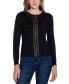 Фото #1 товара Black Label Women's Crewneck Embellished Zip Cardigan Sweater