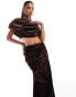 ASOS DESIGN premium velvet maxi dress with slashed neck in chocolate