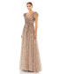 ფოტო #1 პროდუქტის Women's Sequined Wrap Over Ruffled Cap Sleeve Gown