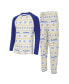 ფოტო #1 პროდუქტის Men's White, Royal Los Angeles Rams Tinsel Raglan Long Sleeve T-shirt and Pants Sleep Set