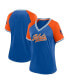 ფოტო #1 პროდუქტის Women's Royal New York Mets Glitz and Glam League Diva Raglan V-Neck T-shirt