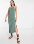 Vero Moda Tall lightweight midi cami dress with tie back in khaki