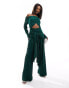 ASOS DESIGN plisse bardot twist front wide leg jumpsuit in bottle green