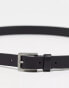 ASOS DESIGN smart leather skinny belt with silver buckle in black