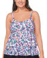 Фото #1 товара Plus Size Floral-Print Tiered Tankini Top, Created for Macy's