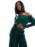 ASOS DESIGN plisse bardot twist front wide leg jumpsuit in bottle green