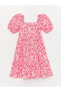 LCW Kids Kare Yaka Çiçekli Kısa Kollu Kız Çocuk Elbise
