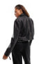 Pimkie distressed faux leather biker jacket in black