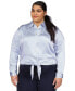 Фото #4 товара Plus Size Pinstriped Tie-Front Shirt