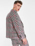 Twisted Tailor ribery skinny suit jacket in pink houndstooth check