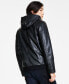 ფოტო #2 პროდუქტის Men's Regular-Fit Faux-Leather Bomber Jacket with Removable Hood, Created for Macy's